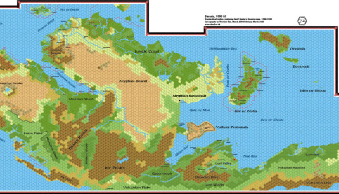 Standardised combined replica of Geoff Gander’s Davania, 72 miles per hex, March 2021
