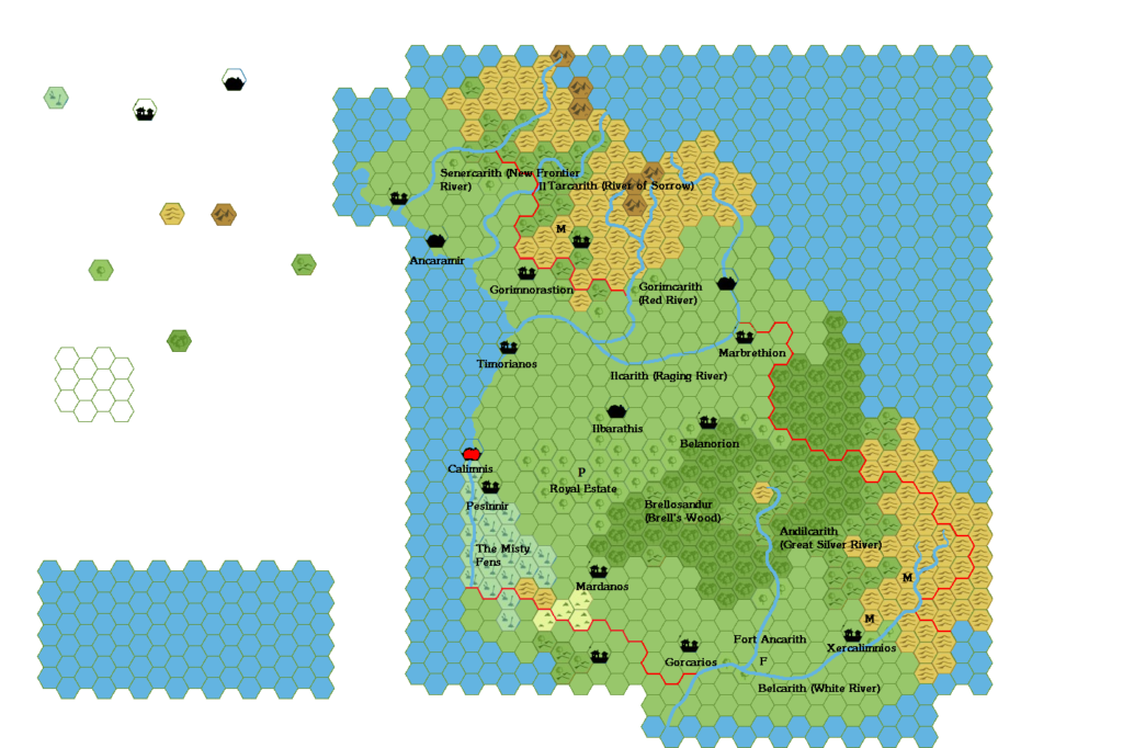 Draft map of Imperial Domain, 8 miles per hex, by Geoff Gander, April 2009