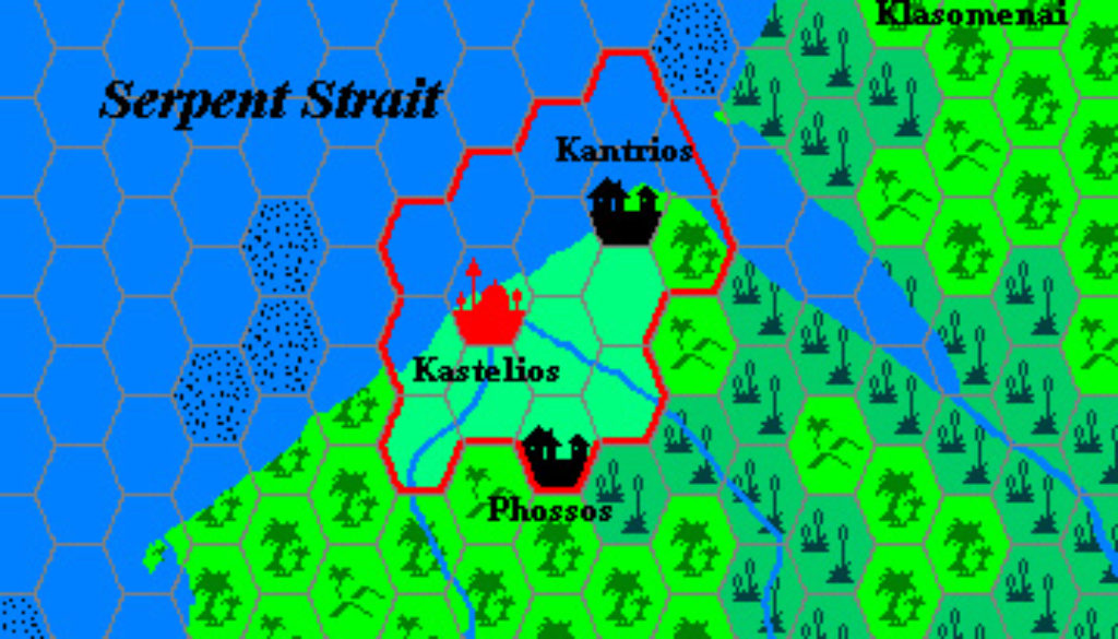 City-State of Kastelios, 8 miles per hex, by Geoff Gander, August 2001