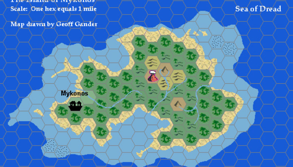 Mykonos, 1019 AC, 1 mile per hex, by Geoff Gander, December 2003