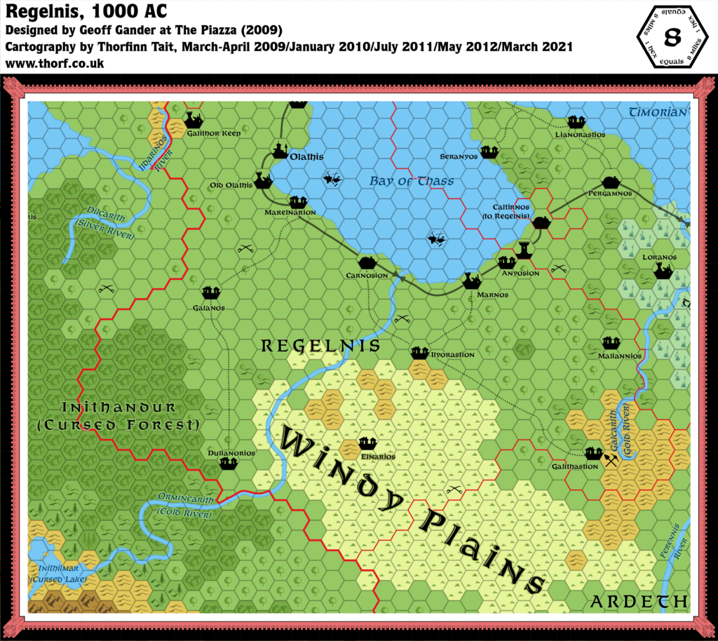Replica of Geoff Gander’s Regelnis, 8 miles per hex, March 2021