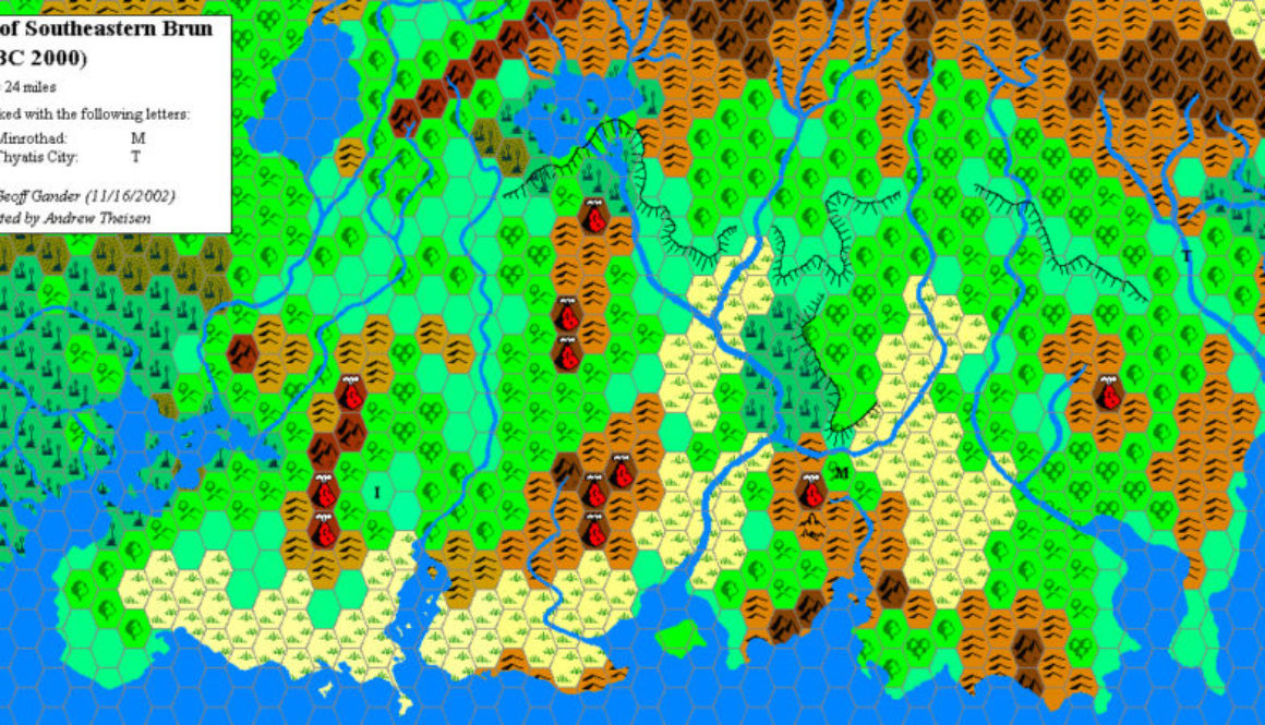 Southeastern Brun, c. 2000 BC, 24 miles per hex, by Geoff Gander, November 2002