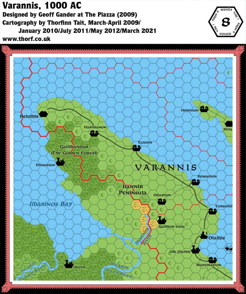 Replica of Geoff Gander’s Varannis, 8 miles per hex, March 2021