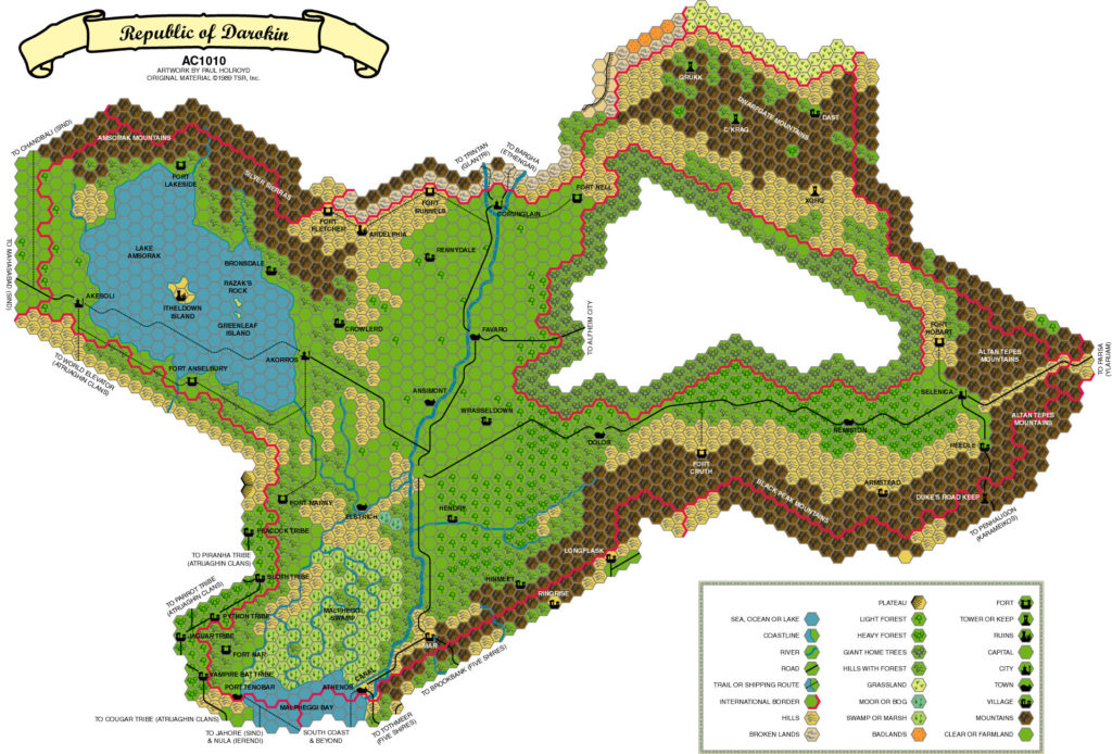 Darokin, 8 miles per hex, by Paul Holroyd, August 1999