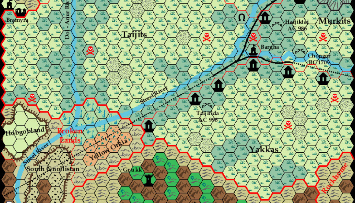 Known World Grid E1, 8 miles per hex by Ricardo Matheus, October 2000