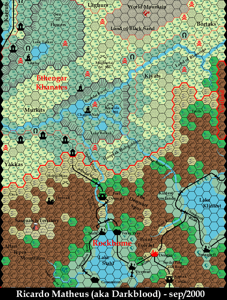Known World Grid E2, 8 miles per hex by Ricardo Matheus, October 2000
