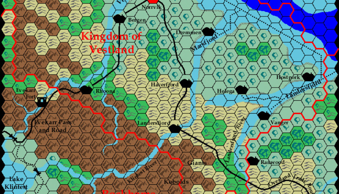Known World Grid E3, 8 miles per hex by Ricardo Matheus, October 2000