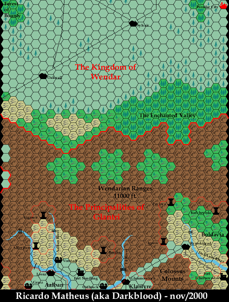 Known World Grid N1, 8 miles per hex by Ricardo Matheus, November 2000