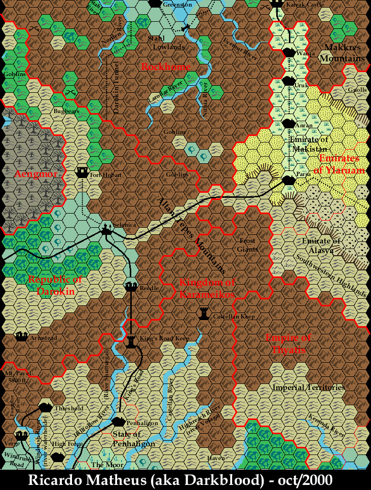Known World Grid S1E2, 8 miles per hex by Ricardo Matheus, October 2000