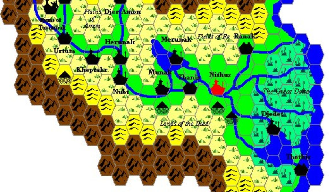 Ancient Nithia, c. 1500 BC, 24 miles per hex, by James Mishler, June 1998
