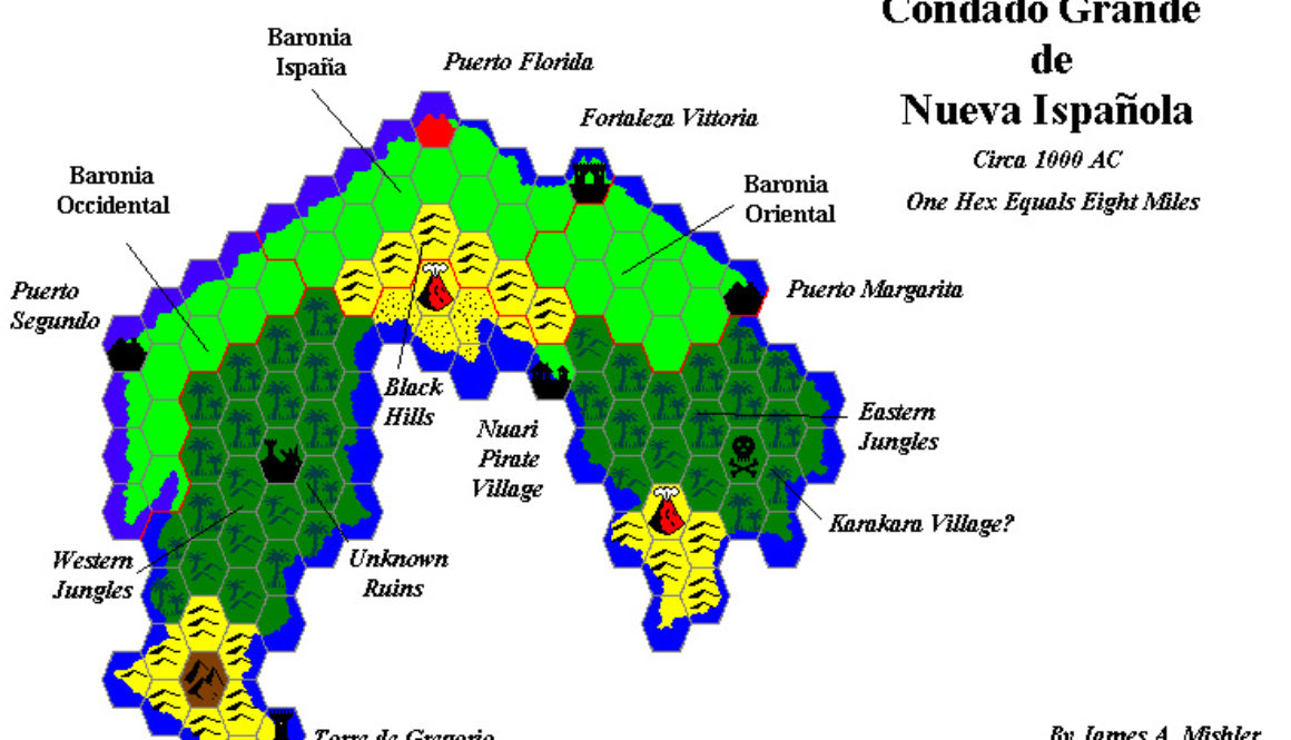 Nueva Española, 8 miles per hex, by James Mishler, October 1999