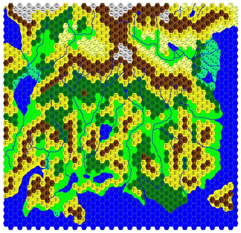 Taymora 3000-2500 BC, 24 miles per hex, by James Mishler, March 1999