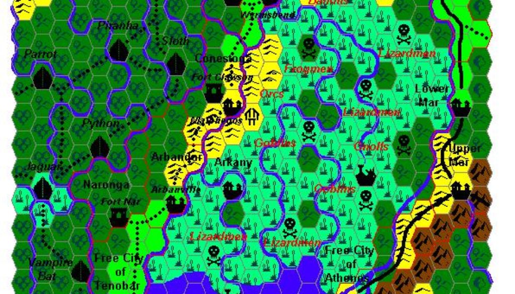 Westerlands, 8 miles per hex, by James Mishler, February 2003