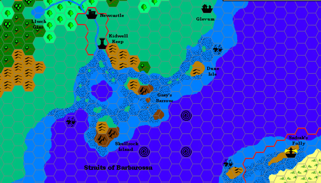 Eastern Shadow Coast c. 1004 AC, 8 miles per hex by Andrew Theisen, August 2000