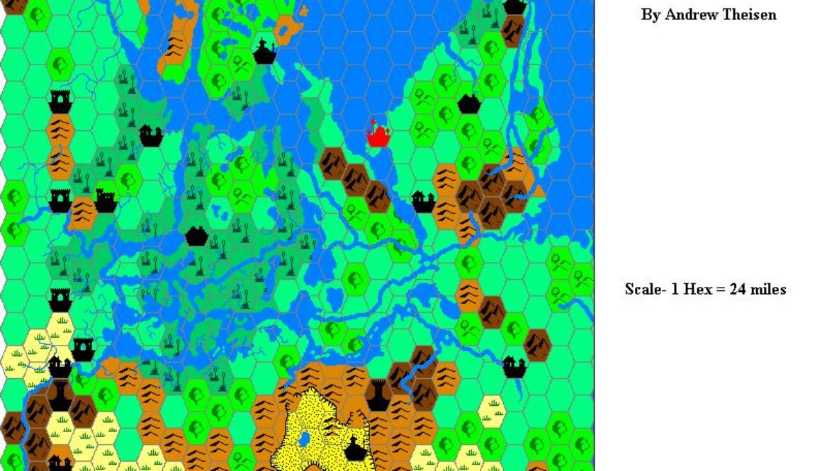 Kingdom of Blackmoor, 24 miles per hex by Andrew Theisen, November 1999