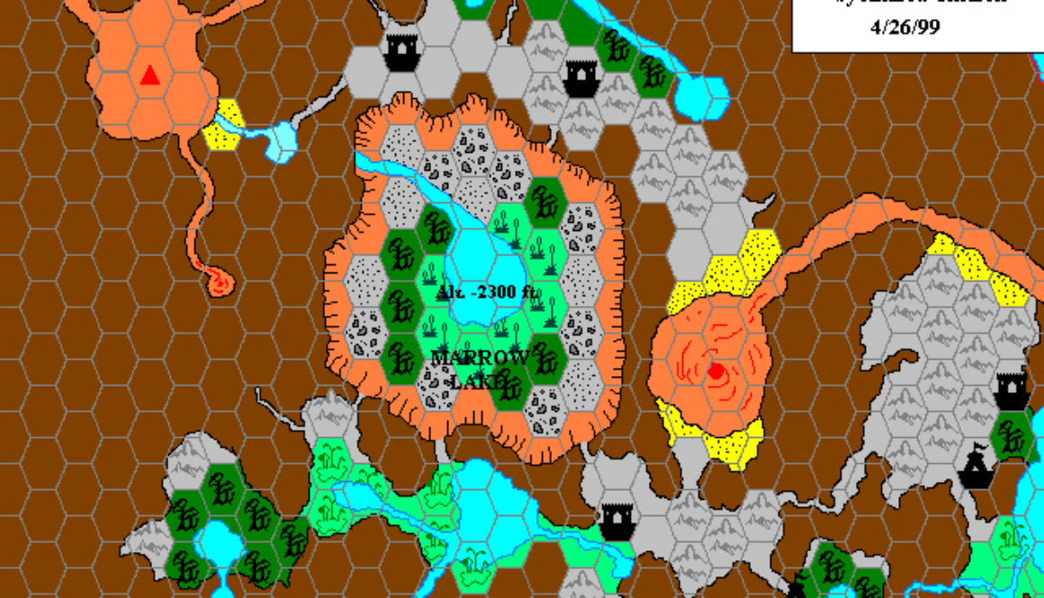 Great Crater Region Sublevel 2, 8 miles per hex by Andrew Theisen, April 1999