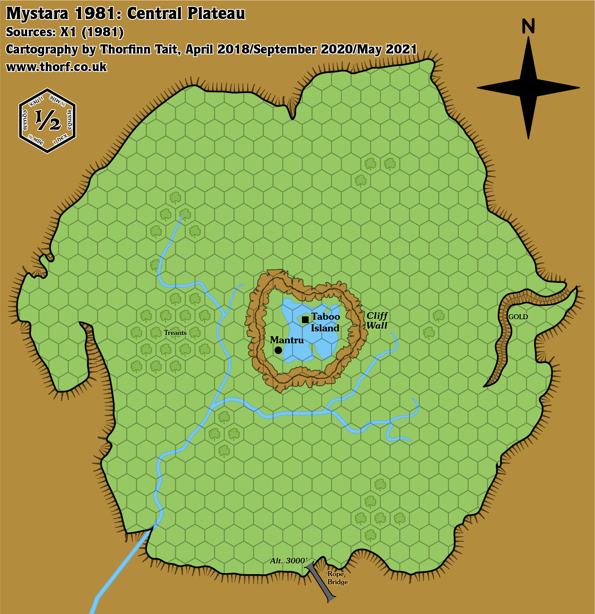 Isle of Dread Central Plateau, 0.5 miles per hex (1981)