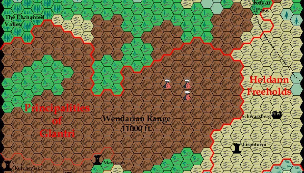Known World Grid N1E1, 8 miles per hex by Ricardo Matheus, November 2000