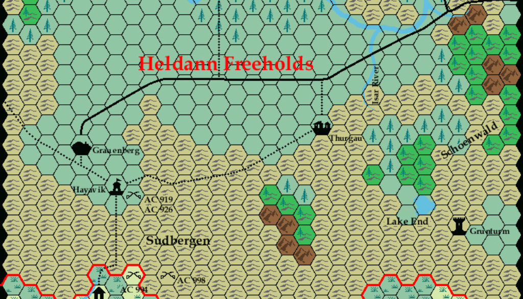 Known World Grid N1E2, 8 miles per hex by Ricardo Matheus, November 2000