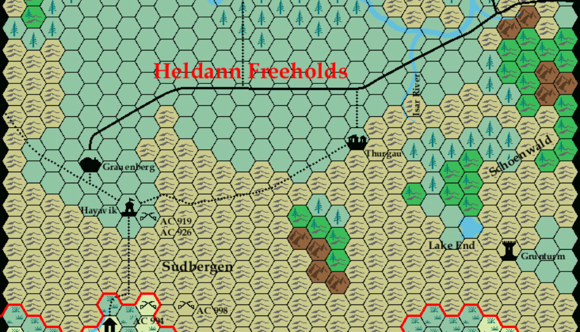 Known World Grid N1E2, 8 miles per hex by Ricardo Matheus, November 2000