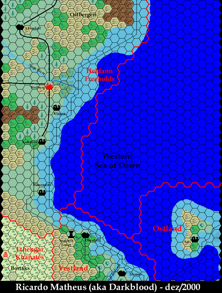 Known World Grid N1E3, 8 miles per hex by Ricardo Matheus, December 2000