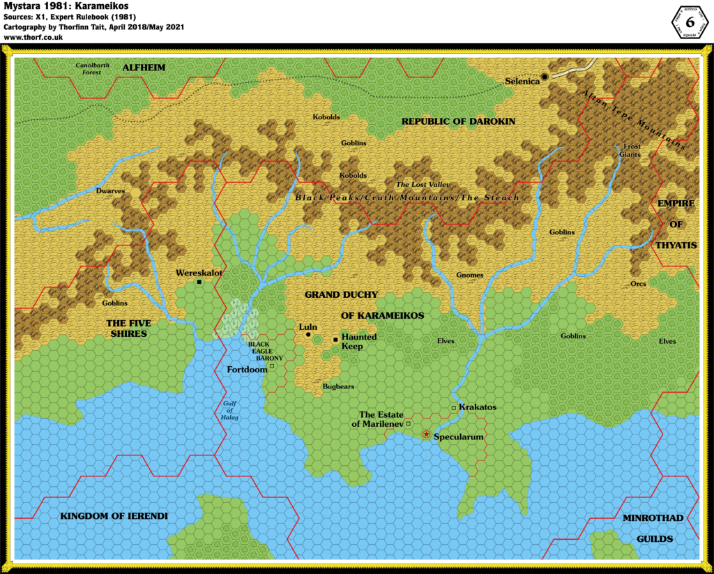 Karameikos, 6 miles per hex (1981)