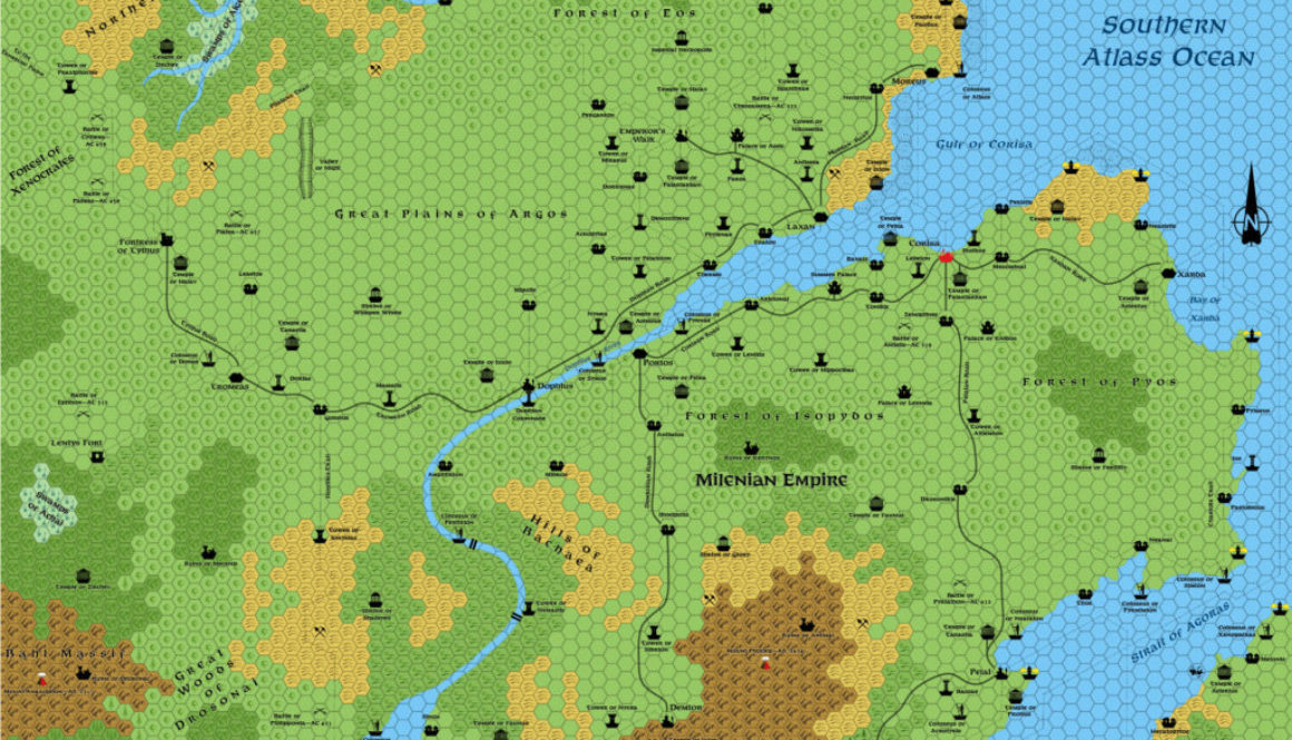 Updated map of the Milenian Empire, 8 miles per hex