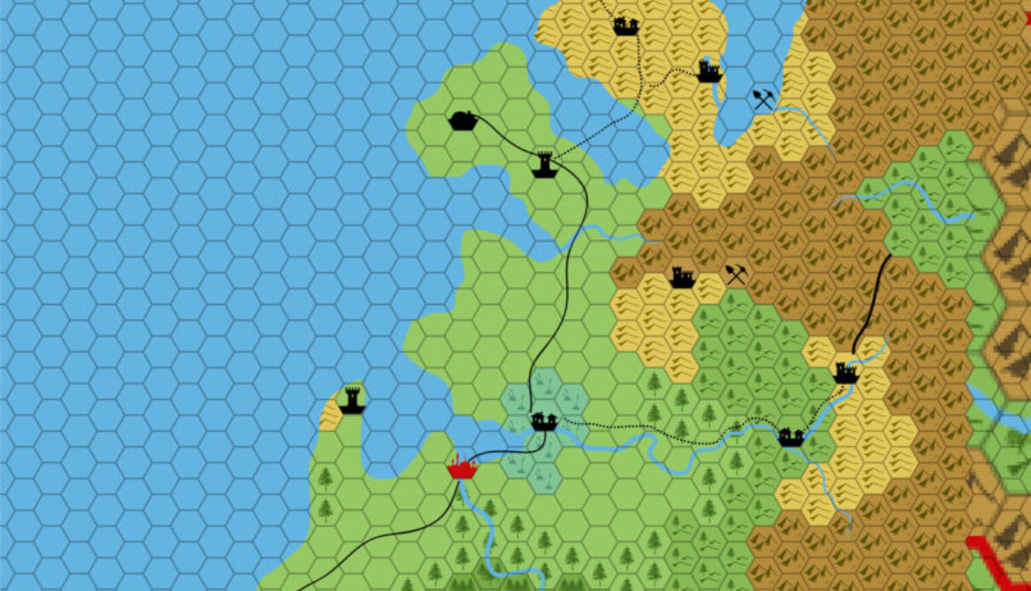 Work in progress map of Limn, 8 miles per hex by Andrew Theisen, May 2012
