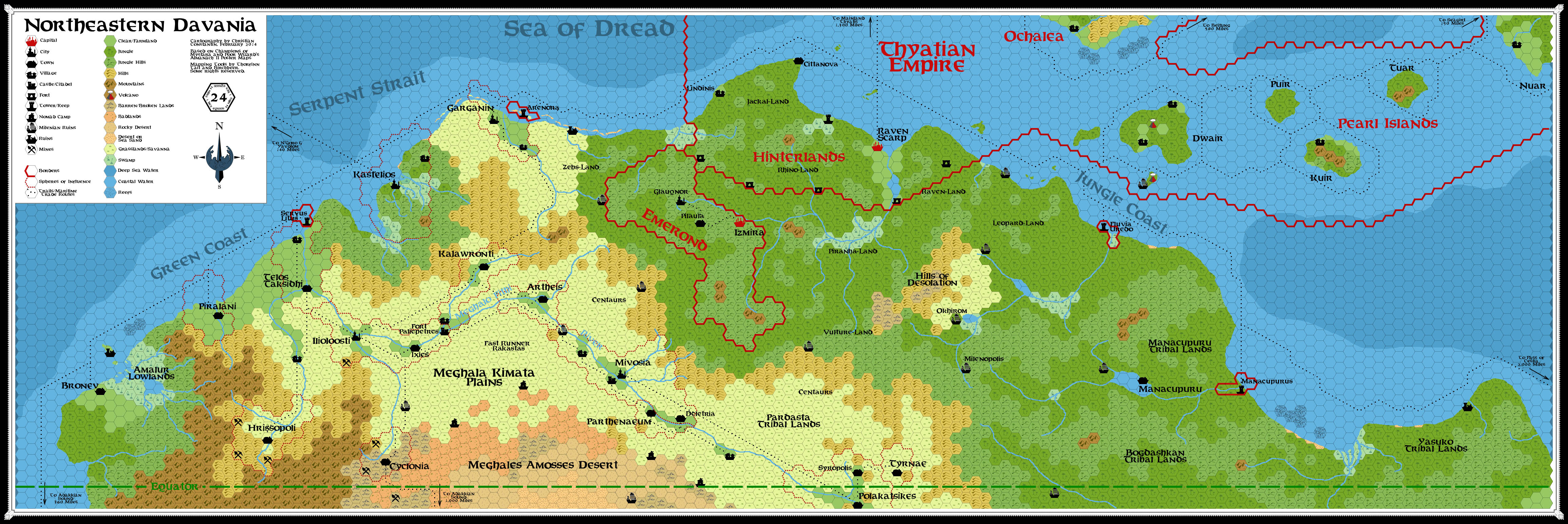 Northeastern Davania, 24 miles per hex by Christian Constantin, February 2014