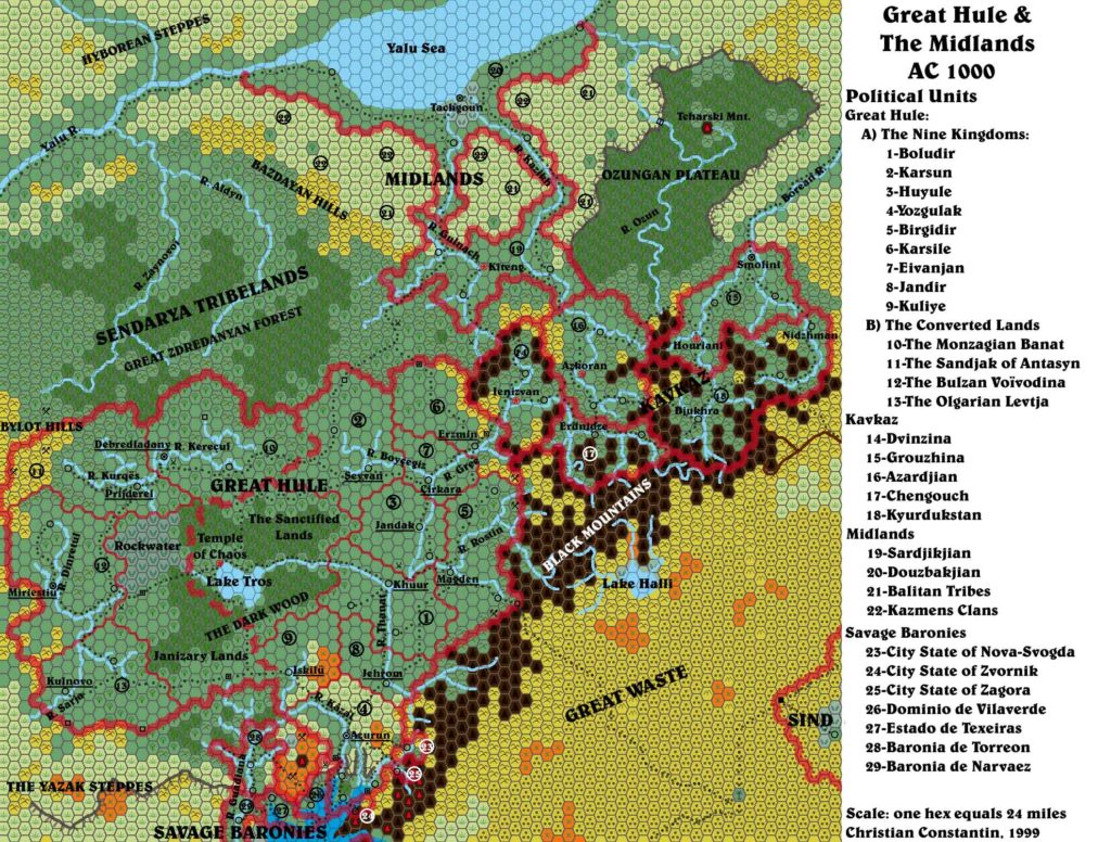 Hule and the Midlands, 24 miles per hex by Christian Constantin, May 1999