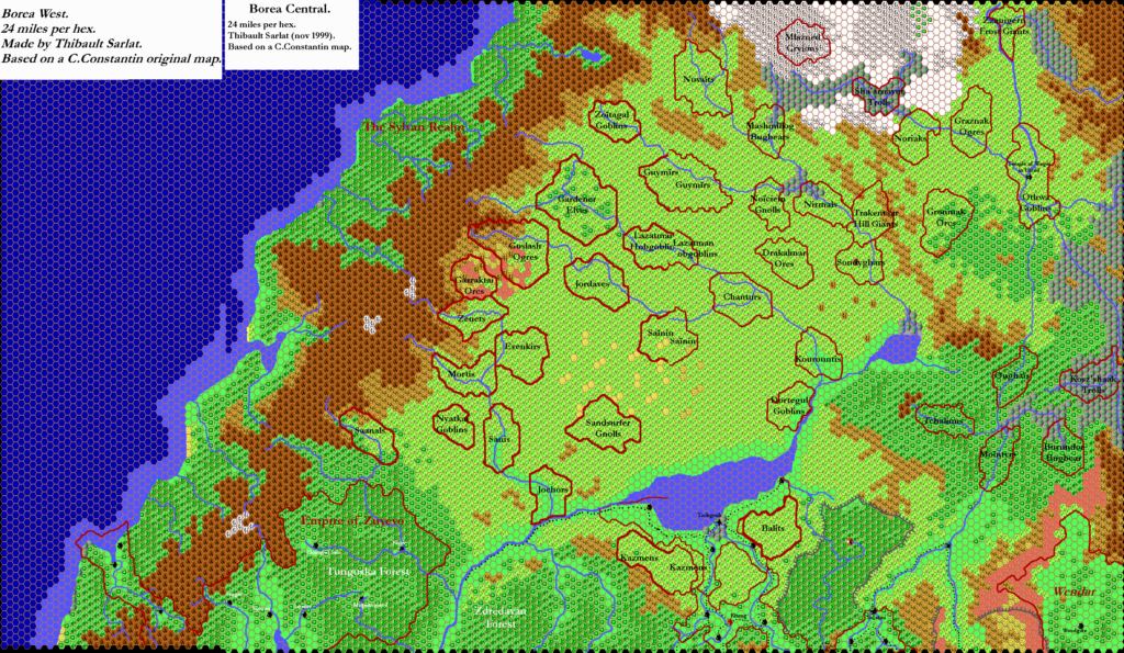 Combined map of Borea, 24 miles per hex by Thibault Sarlat, July 2021