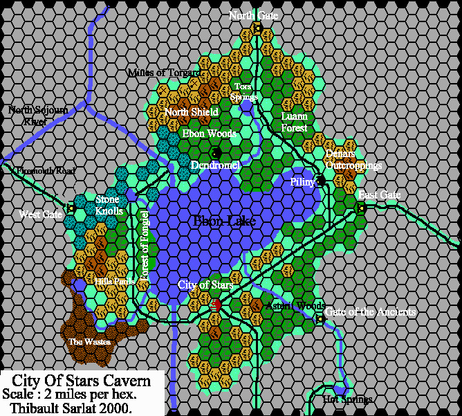 City of the Stars Cavern, 2 miles per hex by Thibault Sarlat, January 2000