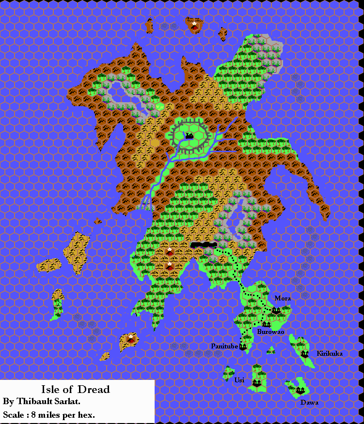Isle of Dread, 8 miles per hex by Thibault Sarlat, October 1999