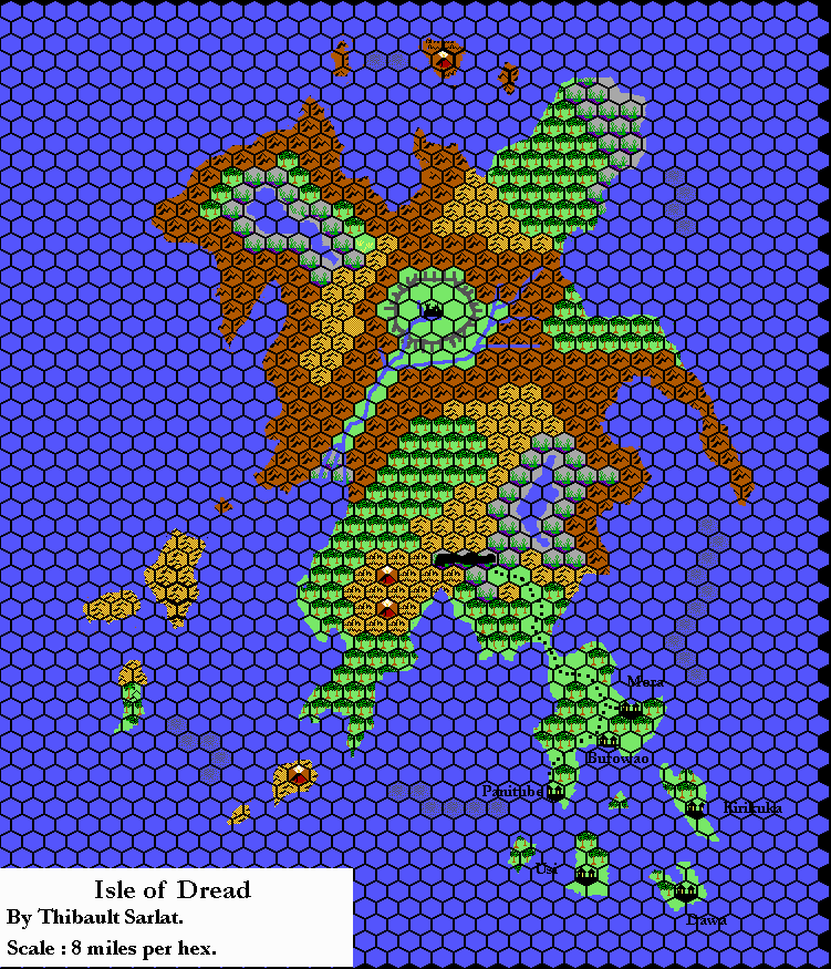 Isle of Dread, 8 miles per hex by Thibault Sarlat, October 1999