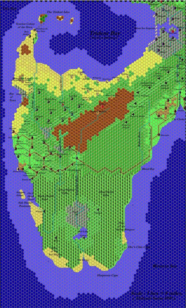 Orc’s Head Peninsula, 8 miles per hex by Thibault Sarlat, July 1999