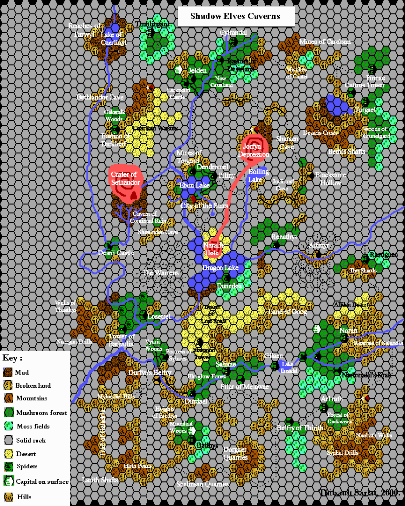 Shadow Elves Caverns, 8 miles per hex by Thibault Sarlat, January 2000