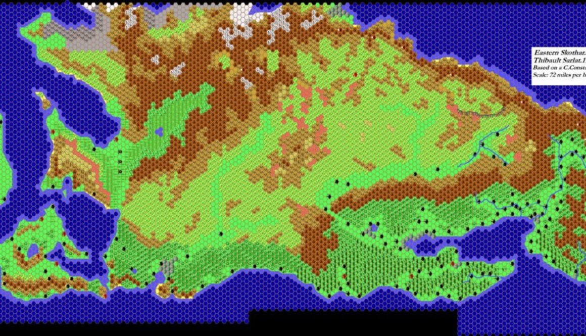 Combined map of Skothar, 72 miles per hex by Thibault Sarlat, September 1999