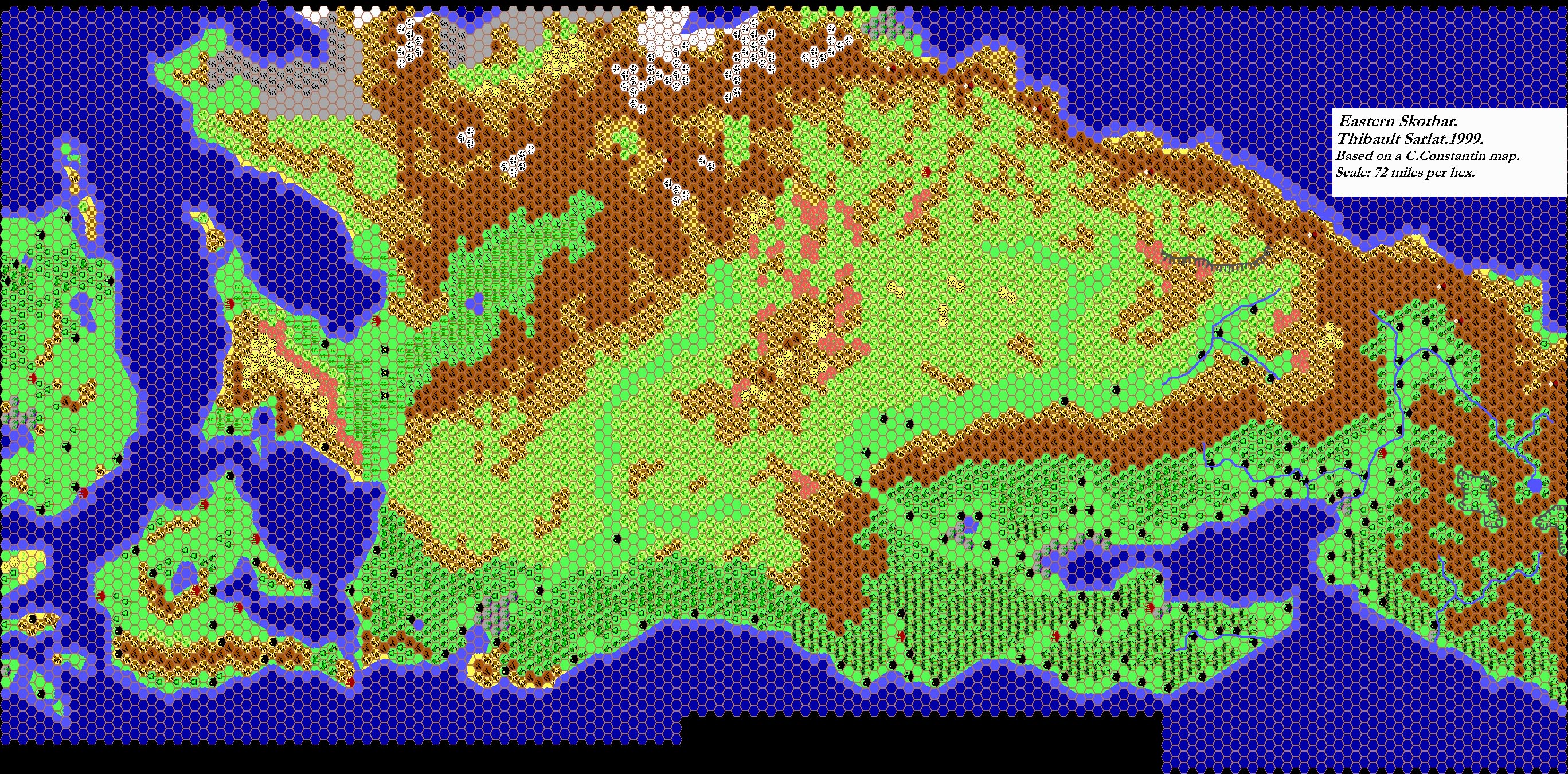 Combined map of Skothar, 72 miles per hex by Thibault Sarlat, September 1999