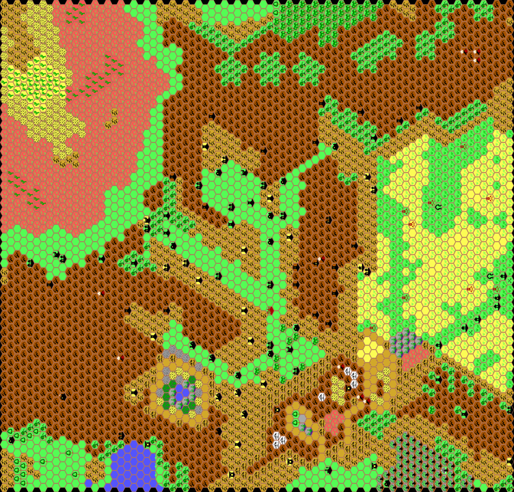 Work-in-progress map of Glantri 1010 AC, 8 miles per hex by Thibault Sarlat, December 1999