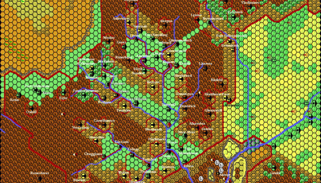 Glantri, 8 miles per hex by Thibault Sarlat, c. August 2000
