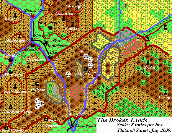 The Broken Lands, 8 miles per hex by Thibault Sarlat, August 2000