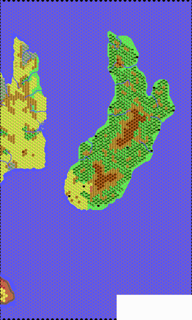 The Island of Cestia, 24 miles per hex by Thibault Sarlat, May 2000