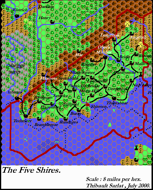 The Five Shires, 8 miles per hex by Thibault Sarlat, August 2000
