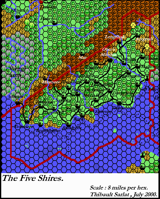 The Five Shires, 8 miles per hex by Thibault Sarlat, September 2001