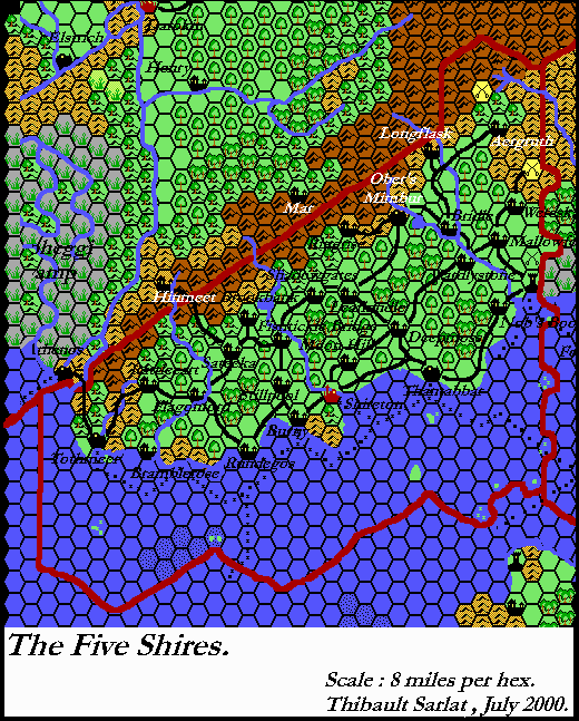 The Five Shires, 8 miles per hex by Thibault Sarlat, September 2001