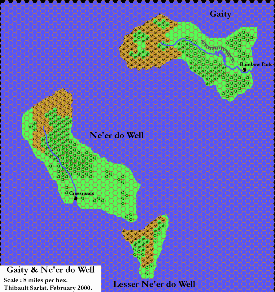 Gaity and Ne’er-do-well, 8 miles per hex by Thibault Sarlat, February 2000