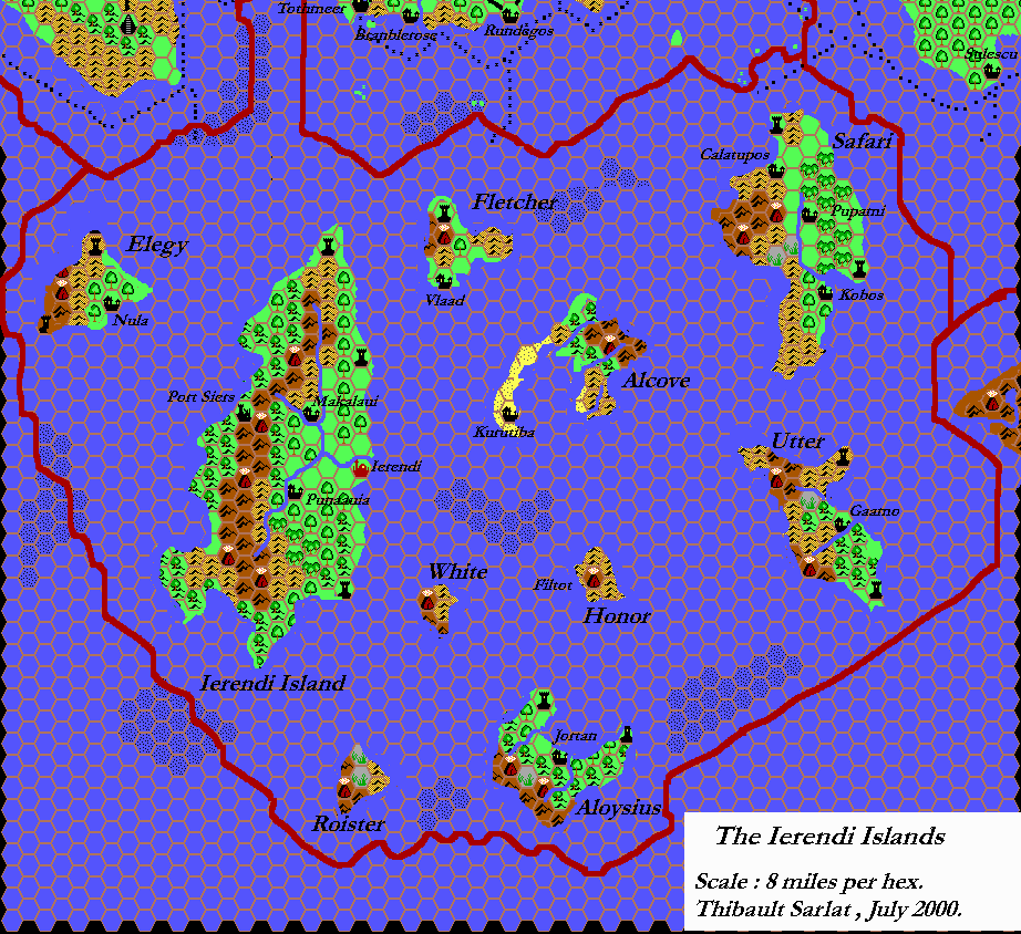 Kingdom of Ierendi, 8 miles per hex by Thibault Sarlat, August 2000