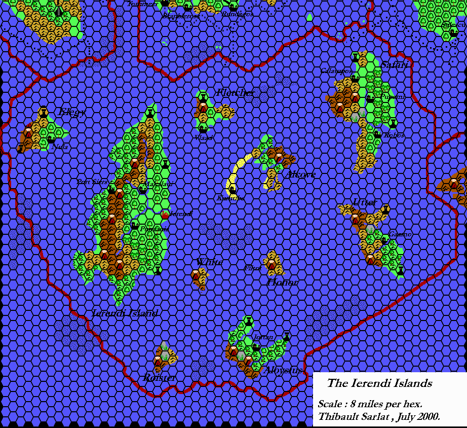 Kingdom of Ierendi, 8 miles per hex by Thibault Sarlat, September 2001
