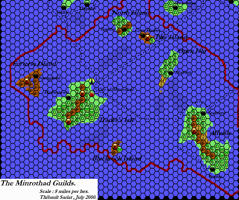 The Minrothad Guilds, 8 miles per hex by Thibault Sarlat, c. November 2004