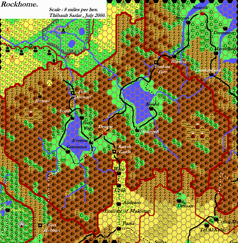 Kingdom of Rockhome, 8 miles per hex by Thibault Sarlat, August 2000